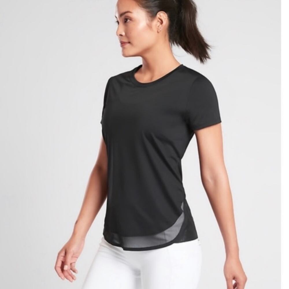 Athleta Women Black Cadence Mesh Active Workout Tee Size XS